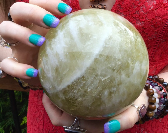 Citrine Crystal Ball ~ Large 4 Lb. 10 oz. ~ 4" Wide ~ Natural Golden Yellow Color ~ White Quartz Bands, Sparkling Inclusions ~ Fast Shipping