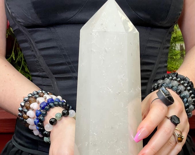 Snow Quartz Crystal Generator ~ Large 4 Lb. 11 oz. ~ 9" Tall Tower ~ Reiki, Altar Display ~ Sparkling Inclusions ~ Fast & Free Shipping, USA