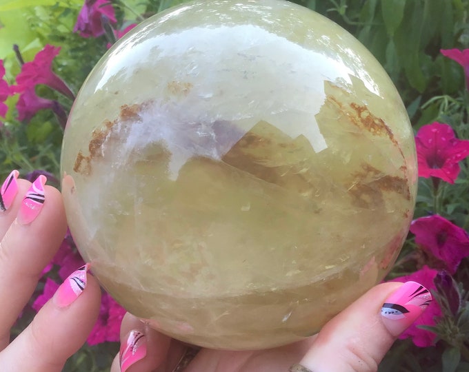 Large Polished Citrine Crystal Ball: Golden Yellow Quartz Sphere