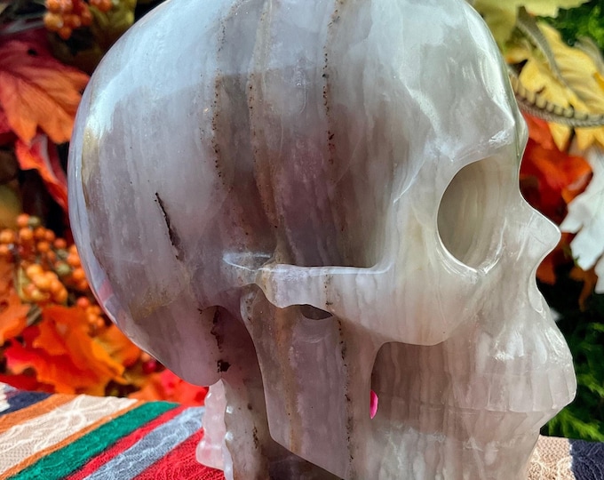 Fluorite Crystal Skull ~ Large 3 Lb. 8 oz. ~ 5" Tall ~ Hand Carved Life Size Sculpture ~ Translucent Purple Rainbow Colors ~ Free Standing