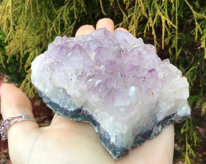 Amethyst Crystal Quartz Big 13 oz. Cluster ~ 3" Long ~ Palm Size ~ Reiki Altar Lavender Display Mineral Specimen ~ Fast & Free Shipping