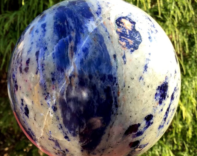 Sodalite Crystal Ball ~ Large 4 lb. 7 oz. ~ 4" Polished Sphere ~ Stunning Royal Blue Colors ~ Reiki, Altar Display ~ Fast & Free Shipping