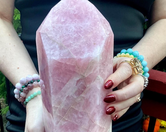 Rose Quartz Crystal Generator ~ Large 8 lb. 4 oz. ~ 10" Tall ~ Valentine's Day, Heart Chakra, Love, Beauty, Pink Metaphysical Altar Display