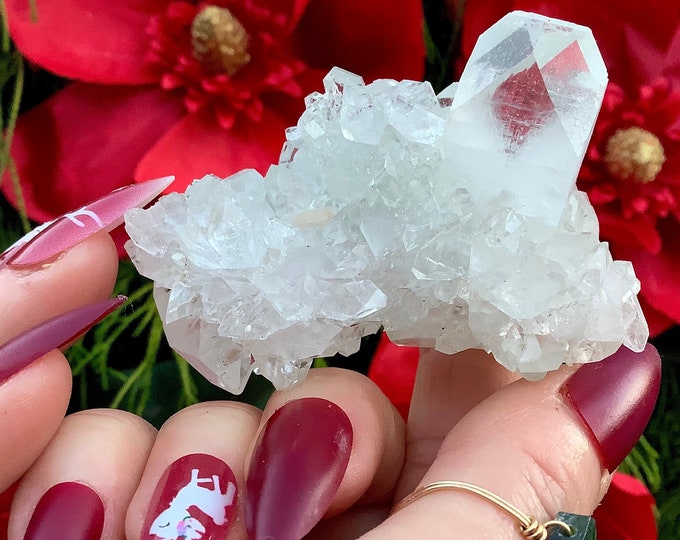 Sparkling Clear Apophyllite Crystal Cluster ~ 3.5 oz.~ 2 1/2" Long ~ Ultra High Luster ~ Handheld Meditation Size ~ Fast & Free Shipping