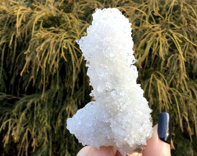 Clear Apophyllite Crystal Cluster ~ 5.3 oz. ~ 4" Long ~ Ultra Sparkly High Luster ~ Handheld Meditation Size Altar Display ~ Fast Shipping