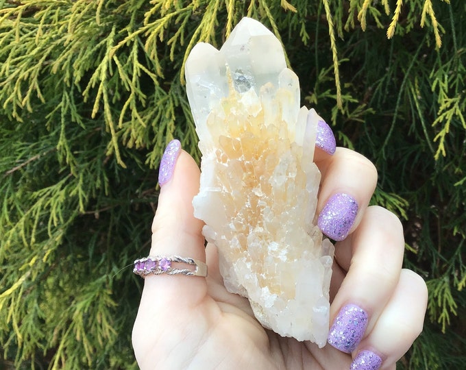 Tibetan Golden Healer Elestial Quartz Crystal ~ 4.6 oz. ~ 4" Long ~ Natural Gold Cascading Points ~ Twin Flame Points ~ Fast & Free Shipping