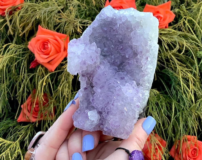 Amethyst Crystal Cluster ~ Large 1 lb. 3 oz ~ 4" Tall ~ Reiki Display ~ Beautiful Purple Quartz Points ~ Big Specimen ~ Fast & Free Shipping