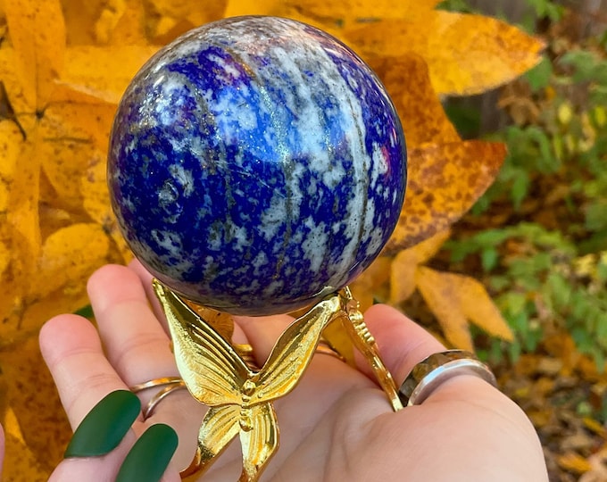 Lapis Lazuli Crystal Ball ~ 14 oz. ~ 2 1/2" Wide Blue Polished Sphere ~ Free Display Stand ~ Reiki Altar Meditation Display ~ Fast Shipping