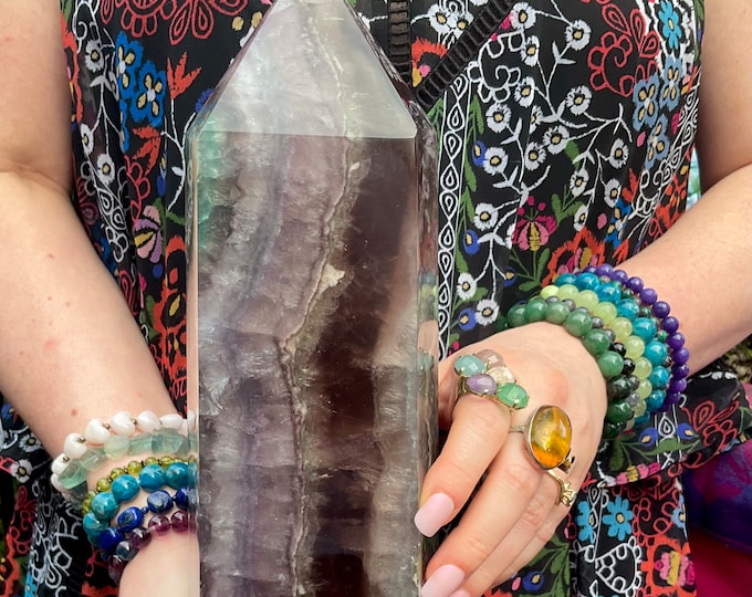 Rainbow Fluorite Crystal Generator ~ Large 10 lb. ~ 12" Tall ~ Purple and Green Vibrant Colors ~ Fast & Free Shipping, USA + Global Shipping