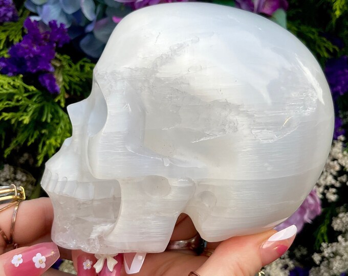 Selenite Crystal Skull ~ Large 2 Lb. 8 oz. ~ 5" Long ~ High Quality Hand Carved Life Size ~ Translucent Sparkling Inclusions ~ Fast Shipping