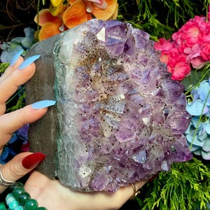 Cúmulo de cristal de cacoxenita y amatista, 6 libras y 8 onzas, 6 pulgadas de largo, raro ejemplar de colección, puntas moradas, envío rápido y gratuito, EE. UU.