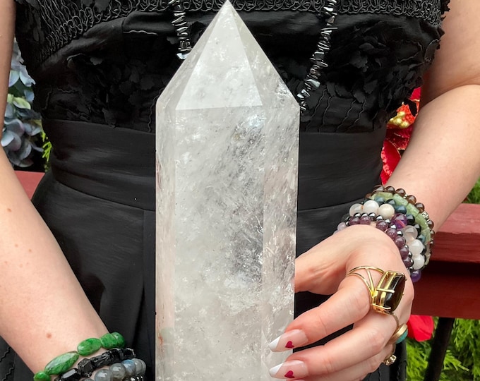 Clear Quartz Crystal Generator ~ Large 7 lb. 9 oz. ~ 14" Tall ~ Red Phantom Sparkling Inclusions ~ Stunning Home Decor, Fast & Free Shipping
