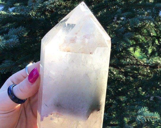 Clear Quartz Crystal Generator ~ Large 2 Lb. ~ 5 1/2" Tall Tower ~ White Phantom Inclusions ~ Free Standing ~ Fast Shipping & Gift Wrapping