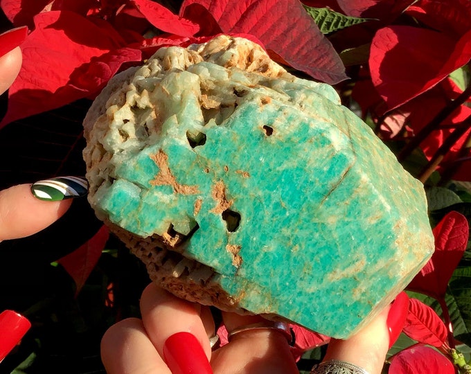 Amazonite Gemstone Crystal 1 Lb. 12 oz. Cluster ~ 4" Long ~ Mined in Ethiopia ~ Beautiful Natural Blue Green Mineral Display Specimen