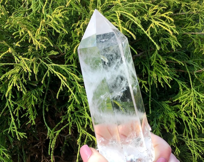 High Altitude Himalayan Clear Quartz Crystal Wand ~ Large 12.3 oz. ~ 5" Long ~ Museum Quality ~ Big Sparkling Point ~ Rainbow Inclusions