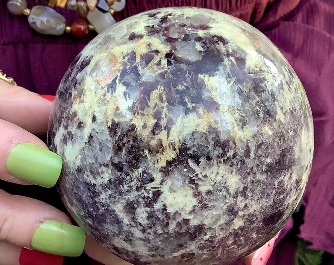 Large Lepidolite Crystal Ball: Sparkling Lilac Home Decor