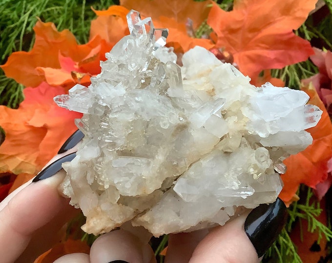 Golden Healer Quartz Crystal Cluster ~ Large 15 oz. ~ 4" Long ~ Sparkling Clear Points ~ Reiki, Meditation Display ~ Fast & Free Shipping
