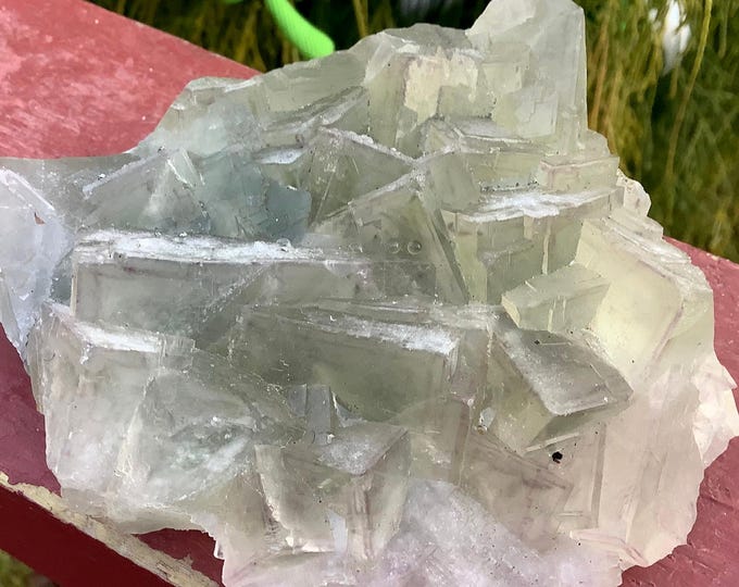Translucent Green Cubic Fluorite Crystal Cluster ~ 14 oz. ~ 3 1/2" Long ~ Metaphysical Home Decor ~ Altar Display ~ Meditation, Reiki ~