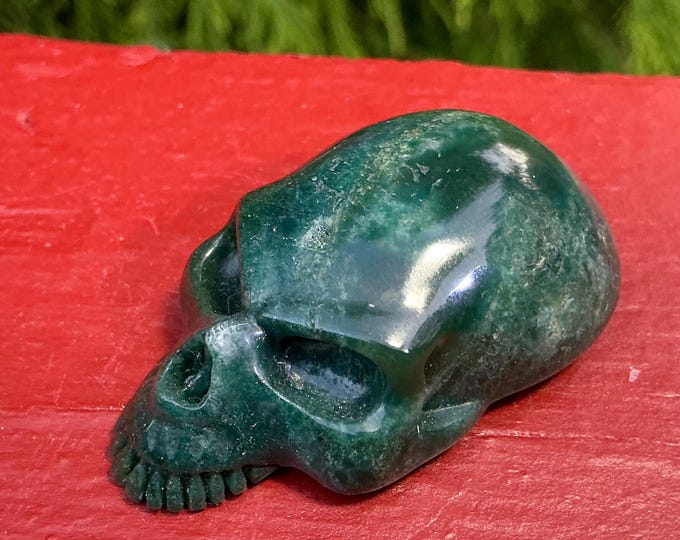 Hand Carved Green Ocean Agate Crystal Skull Pendant - 2"