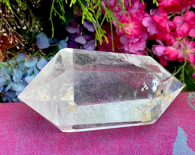 Double Terminated Clear Quartz Crystal Wand ~ Large 1 Lb. 2 oz. ~ 5" Long ~ Sparkling Rainbow Inclusions ~ Big Perfect Points, Fast Shipping