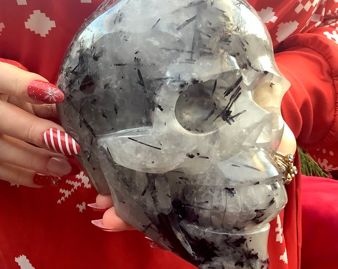 Black Tourmaline Crystal Skull ~ Large 6 Lb. 15 oz. ~ 6" Tall ~
