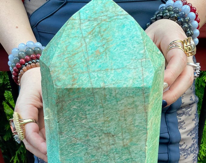 Large Amazonite Crystal Generator ~ 15 Lb. 10 oz. ~ 12" Tall ~ Stunning Metaphysical Home Decor ~ Throat Chakra Reiki Healing Altar Display