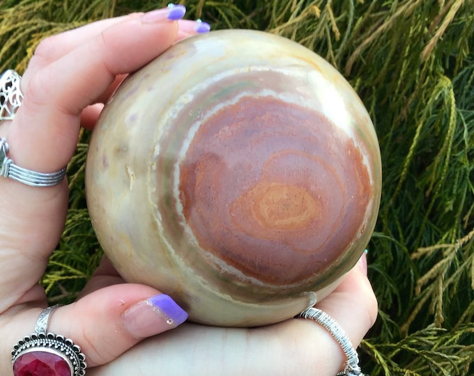 Polychrome Ocean Jasper Crystal Ball ~ Large 2 Lb. ~ 3 1/2" Wide Sphere ~ Golden Yellow Inclusions ~ Fast & Free Shipping