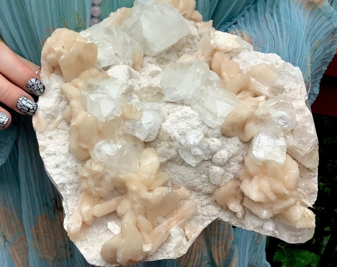 Apophyllite Stilbite Crystal Cluster ~ Large 10 Lb. ~ 9" Long ~ Stunning Zeolite Specimen ~ Loaded with Cubic White Crystals ~ Fast Shipping