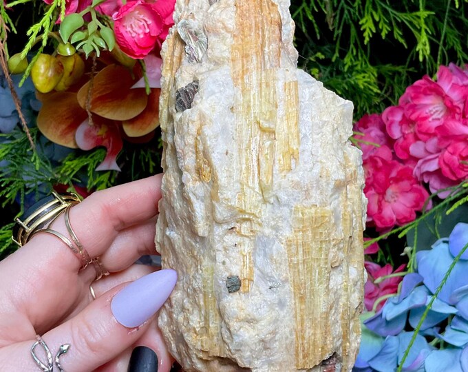 Yellow Tourmaline Crystal Cluster ~ Large 1 Lb 7 oz. ~ 6" Long ~ Colorful Golden Bands with Quartz ~ Rare! Fast & Free Shipping, from U.S.A.