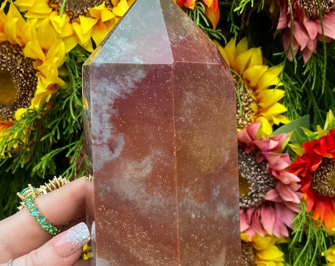 Bloodstone Crystal Generator ~ Large 3 Lb. 6 oz. ~ 7" Tall Tower ~ Swirling Green, Red Colors ~ Beautiful Inclusions ~ Reiki, Altar Display