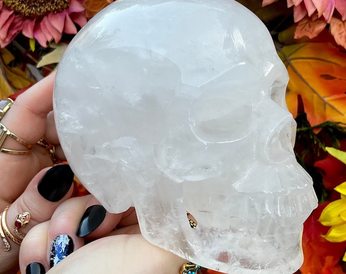 Clear Quartz Crystal Skull ~ Large 2 Lb. 13 oz.  ~ 5" Long ~ High Quality Hand-Carved Life-Size ~ Sparkling Inclusions ~ Fast Shipping U.S.A