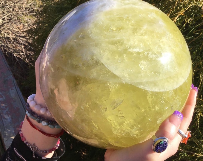 Citrine Crystal Ball ~ Large 26 Lb. ~ 8" Wide ~ Natural Golden Yellow Colors ~ Sparkling Phantom Prisms ~ Fast & Free Shipping, U.S.A. ~