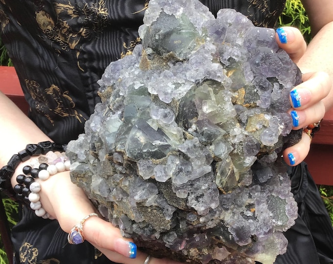 Purple Cubic Fluorite Crystal Cluster ~ Large 11 Lb 10 oz. ~ 8" Long ~ Purple Green & Blue Colors Stone Matrix ~ Ships From USA, Tariff Free