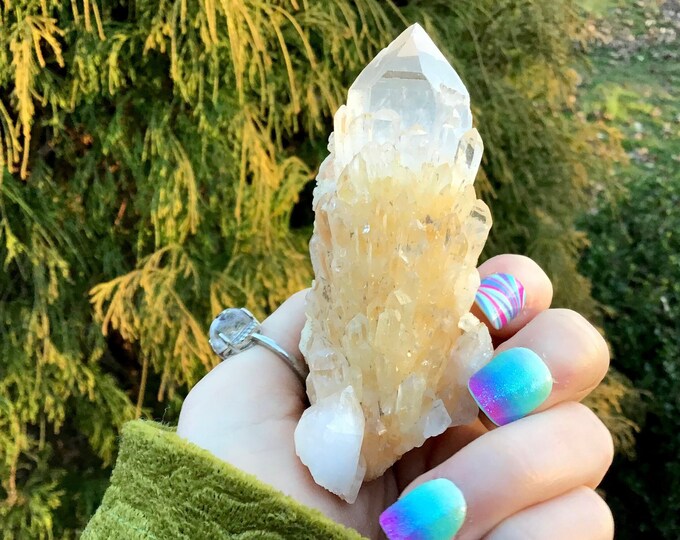 Tibetan Golden Healer Elestial Quartz Crystal ~ 4.7 oz. ~ 3 1/2" Long ~ Natural Sparkling Cascading Points ~ Fast & Free Shipping from USA ~