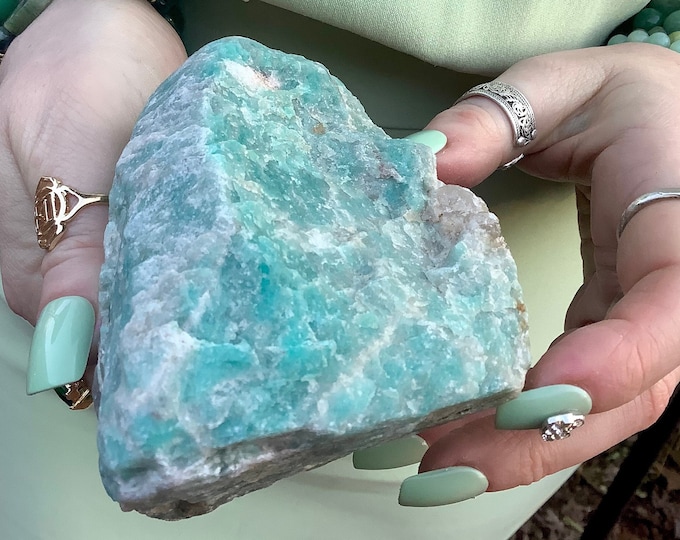 Amazonite Crystal Cluster ~ 15 oz ~ 4" Tall ~ Free Standing Crystal ~ Unpolished Natural ~ Beautiful Mineral Specimen