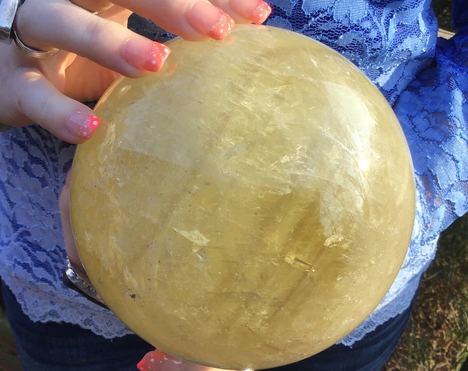 Citrine Crystal Ball ~ Large 7 Lb. ~ 5" Wide ~ Sparkling Polished Sphere ~ Natural Golden Sunshine Yellow Colors ~ Fast Shipping from U.S.A.