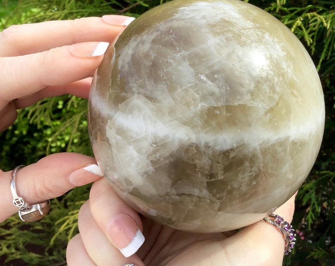 Citrine Crystal Ball ~ Large 2 Lb. 10 oz. ~ 4" Wide ~ Natural Golden Yellow Color ~ White Banded Quartz Lines ~ Sparkling Silver Inclusions