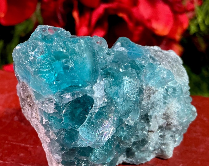 Blue Cubic Fluorite Crystal Cluster 6 oz. Reiki Healing Altar Display, 3" Long