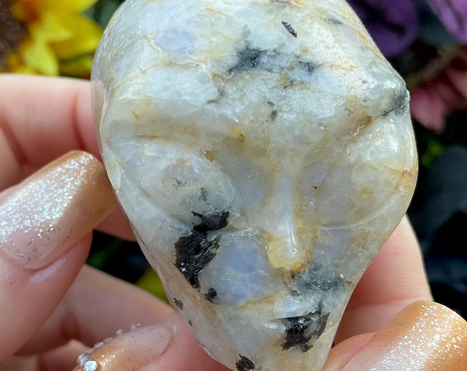 Black Tourmaline in Quartz Mini Alien Crystal Skull ~ 5 oz. ~ 2" Long ~ Swirling Golden Healer Inclusions ~ Hand Carved ~ Fast Shipping