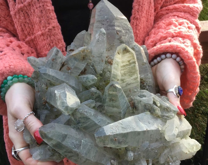 Chlorite Quartz Crystal Cluster ~ Large 17 Lb. ~ 10" Long ~ Massive Gorgeous Long Frosted Green Natural Points ~ Fast & Free Shipping, USA ~