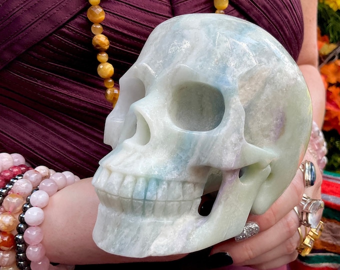 Amazonite Crystal Skull ~ 3 Lb. 4 oz. ~ 5" Long ~ One-of-a-Kind Green, White & Blue Colors ~ Expertly Hand Carved ~ Fast Free Shipping U.S.A