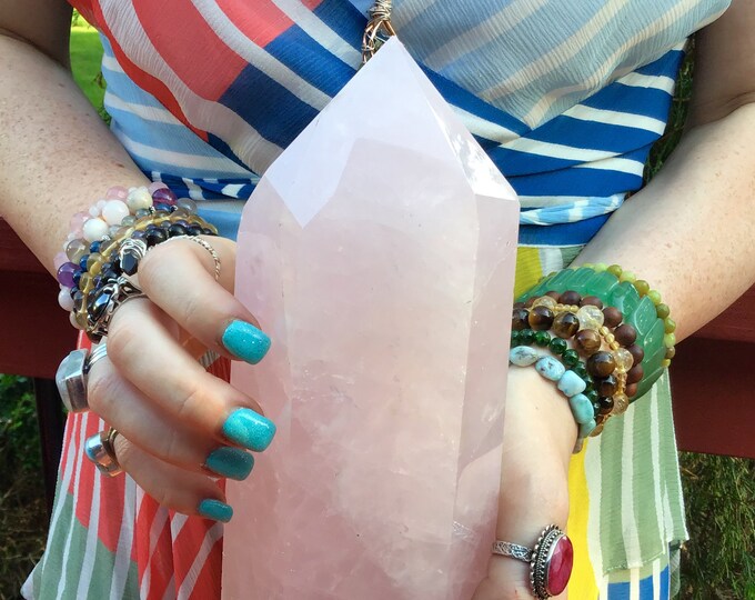 Rose Quartz Crystal Generator ~ Large 4 Lb. ~ 8" Tall ~ Metaphysical Home Decor, Love and Beauty Altar Display ~ Fast & Free Shipping, USA ~