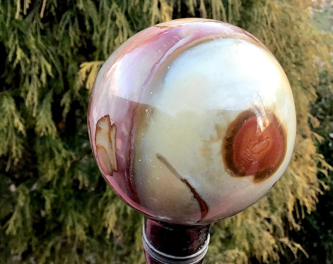 Polychrome Jasper Crystal Ball ~ Large 14.5 oz. ~ 2" Polished Sphere ~ Colorful Pastel Colorful Inclusions ~ Altar, Reiki Display