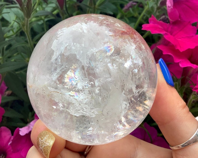 Crystal Ball Clear Quartz 11 oz. Ultra Sparkling Polished Sphere ~ 2" Wide ~ Beautiful Reiki, Altar, Feng Shui Meditation Room Display