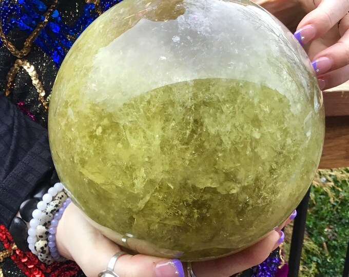 Citrine Crystal Ball ~ Large 15 lb  ~ 6 1/2" Wide ~ Polished Quartz Sphere ~ Sparkling Smokey Golden Sunshine Yellow Home Decor Feng Shui