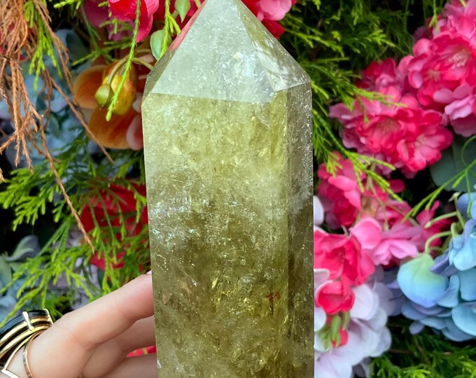 Citrine Crystal Generator ~ Large 1 Lb. 2 oz. ~ 5 1/2" Tall ~ Sunshine Yellow ~ Gem Cut Polished Point ~ Sparkling Inclusions