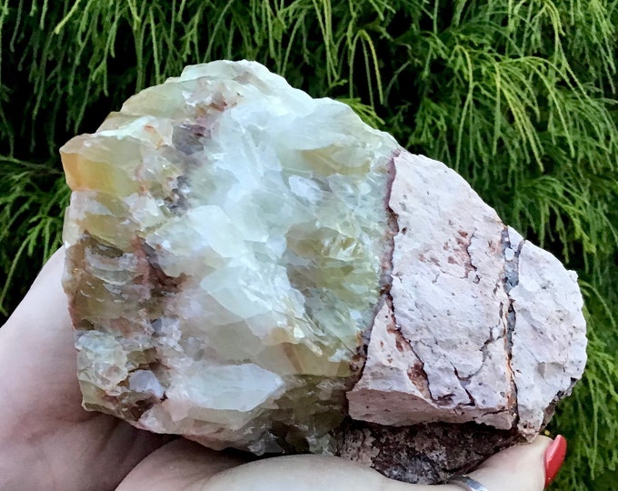 Calcite Crystal Large 3 Lb. 11 oz. Cluster ~ 4" Tall ~ Rainbow Green White & Honey Colors ~ Colorful Feng Shui Altar Display ~ Fast Shipping