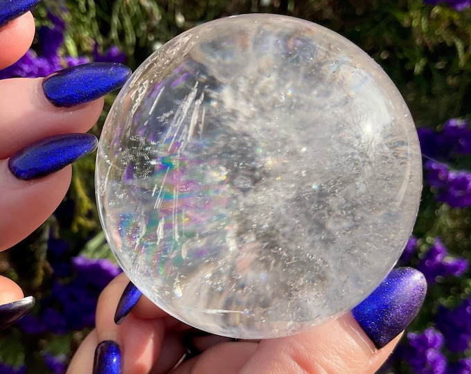 Clear Quartz Crystal Ball ~ 9 oz. ~ 2" Wide ~ Sparkling Colorful Rainbow Inclusions ~ Beautiful Reiki, Altar Décor, Feng Shui, Display