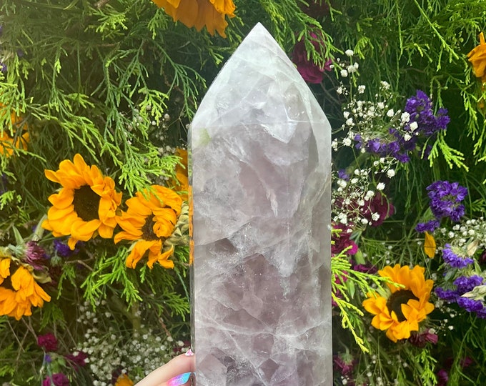 Lavender Fluorite Crystal Generator ~ Large 7 Lb. Tower ~ 11" Tall Tower ~ Rainbow Pastel Blue Green Colors ~ Fast Shipping