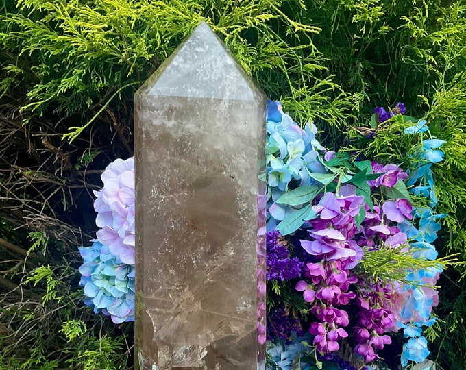 Citrine Crystal Generator ~ Large 16 lb. 8 oz. ~ 17" Tall Tower ~ Natural Smokey Quartz Inclusions ~ Free Standing Custom Display Stand